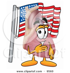 9560-Clipart-Picture-Of-A-Heart-Organ-Mascot-Cartoon-Character-Pledging-Allegiance-To-An-American-Flag